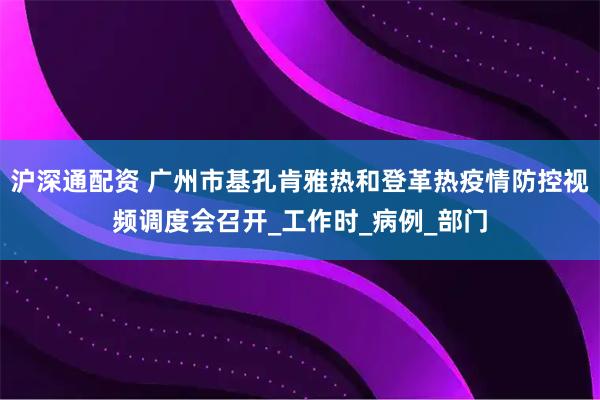 沪深通配资 广州市基孔肯雅热和登革热疫情防控视频调度会召开_工作时_病例_部门